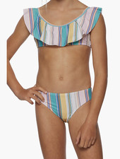 O'Neill L98901 Girls Multi Baja Stripe Ruffle Tie Back Bralette Set Size 14