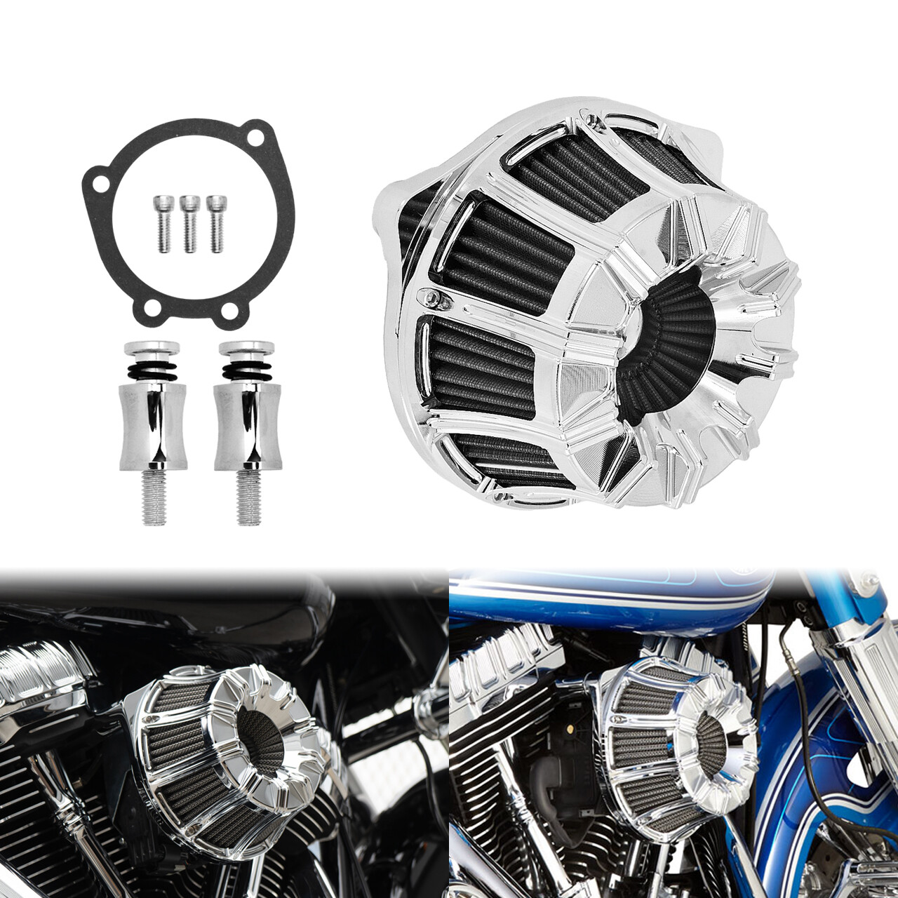Chrome Air Filter Cleaner Grey Intake For Harley Dyna Wide Super Glide 2000-2017