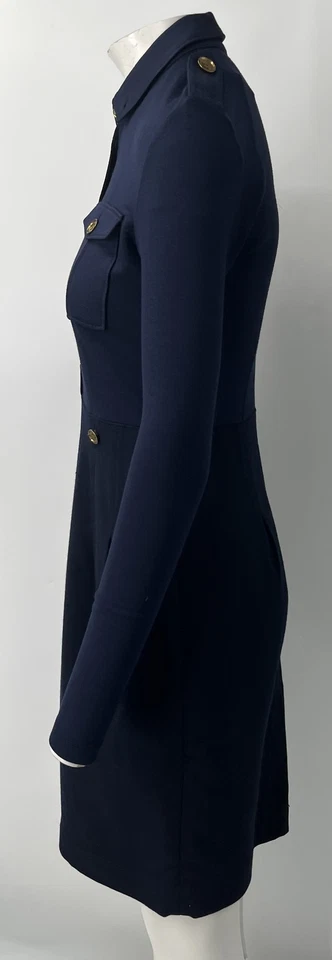 Burberry Brit ALTERED Navy Long Sleeve Logo-Button Front Sheath Dress sz 6 - Image 2 of 4