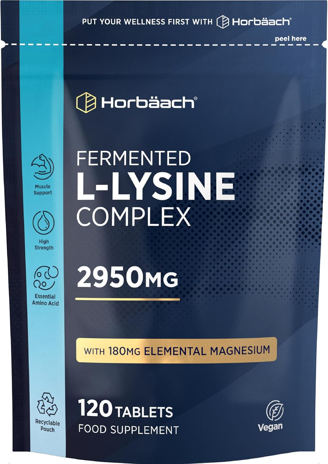 L-Lysine 2950Mg | 120 Tablets | Essential Amino Acid | Premium Supplement | Vega