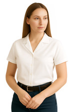 Women's Work Blouse  Button Down Shirt Wrinkle Free Short Sleeves Revere Collar