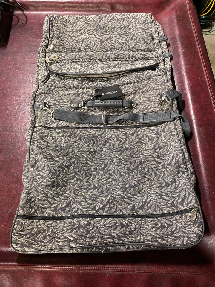 VTG Designer Diane Von Furstenberg Luggage Garment Bag Gray Leaf Tapestry Pocket - Image 2 of 4