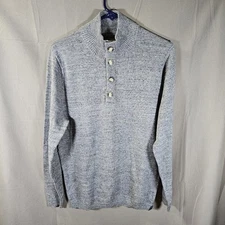 The Normal Brand 1/4 Button Pullover Sweater Mens Small Gray Roll Hem Mock Neck 