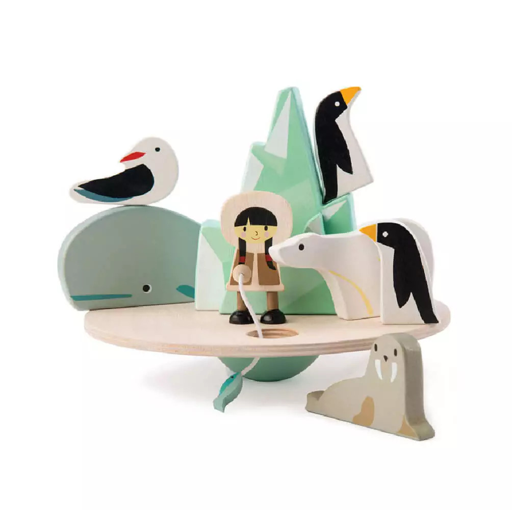Bascule cercle polaire en bois blanc et bleu pour enfant de 12 à 36 mois
