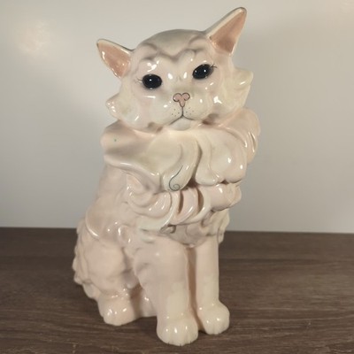 Vintage Kay Finch Ceramic Cat Sitting Statue California Two Toned Stamped