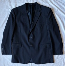 Jos A Bank Suit 44R Jacket, Pleated Cuffed Dress Pants Size 37R Blue 100 Wool