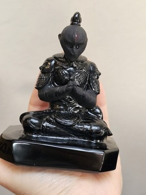 Schwarzer Obsidian Sonne Wukong Schnitzerei Kristall 10,4cm Affenkönig Mythos 316g