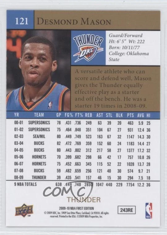 2009-10 Upper Deck First Edition Gold Desmond Mason #121 - Image 2 of 2