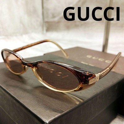 GUCCI Vintage Oval Sunglasses Amber Brown Metal Logo GG2469 T3X 135 Auth