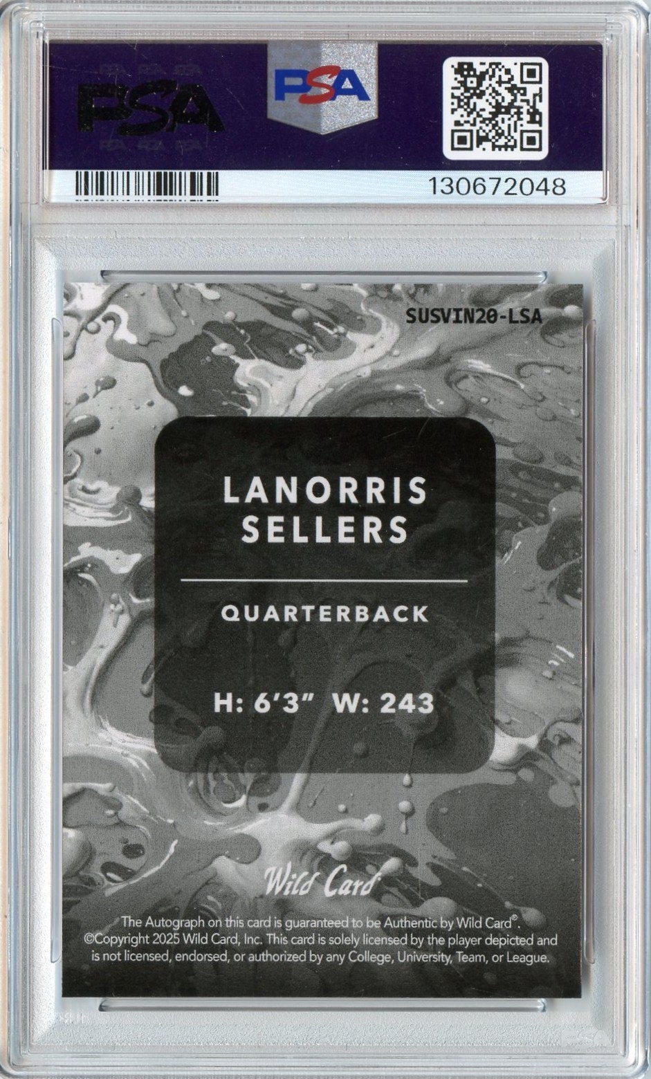 2025 Wild Card Splat Lanorris Sellers Lazers Rookie RC Auto #'D 1/1 #LSA PSA 9 view 2