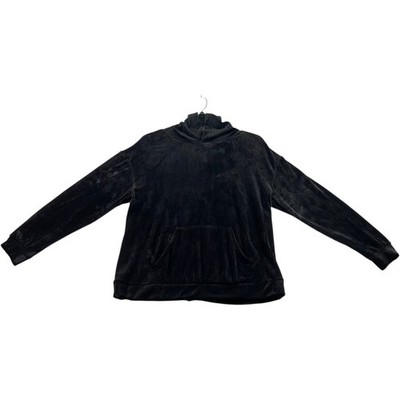 Time & Tru Sweater Womens Size Medium Black Velvet Long Sleeve Hooded Pockets