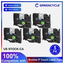 5PK Compatible TZ-211 TZe-211 Black on White Label Tape for Brother PT-1400 6MM