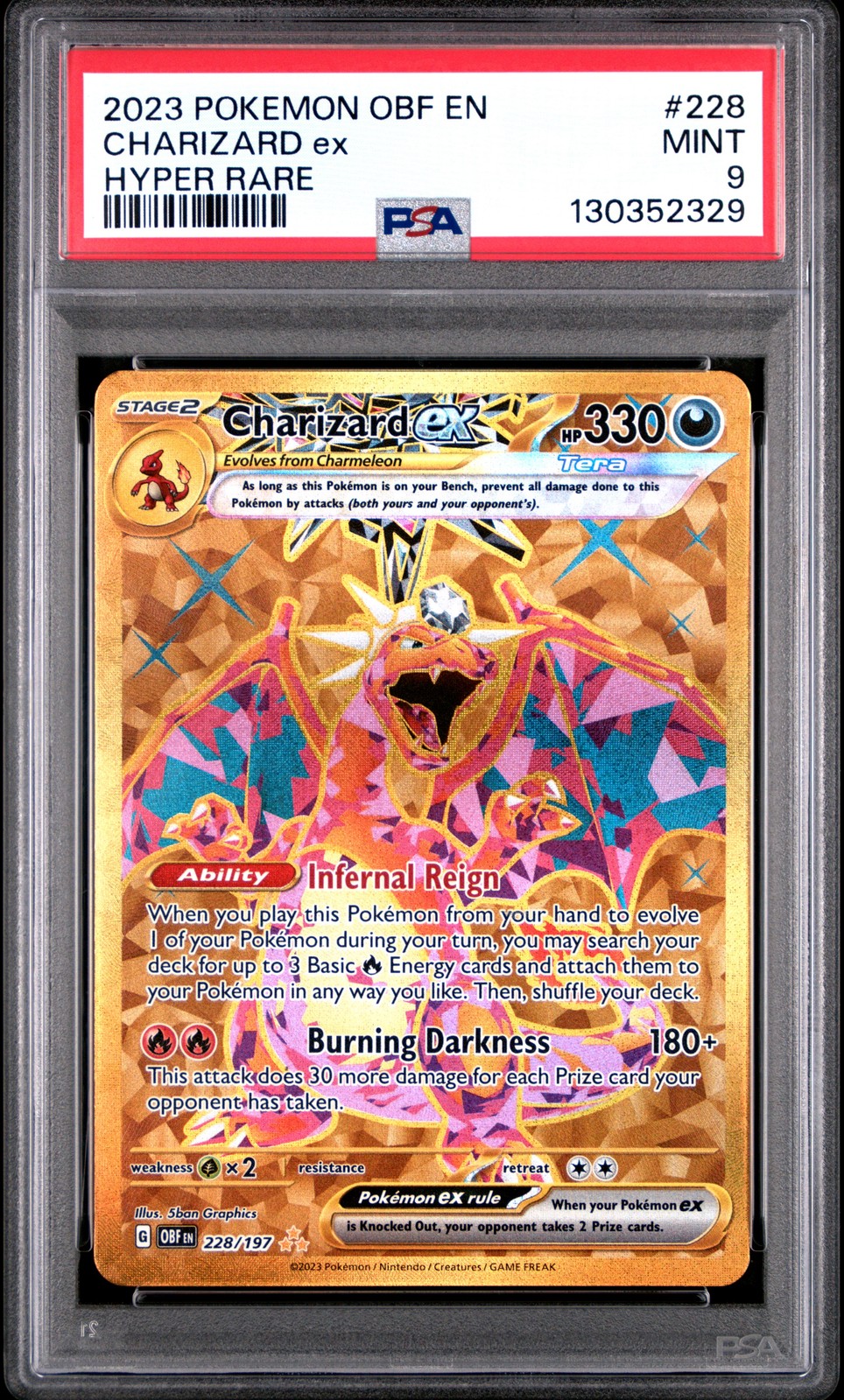 2023 POKEMON OBF EN-OBSIDIAN FLAMES HYPER RARE #228 CHARIZARD EX PSA 9