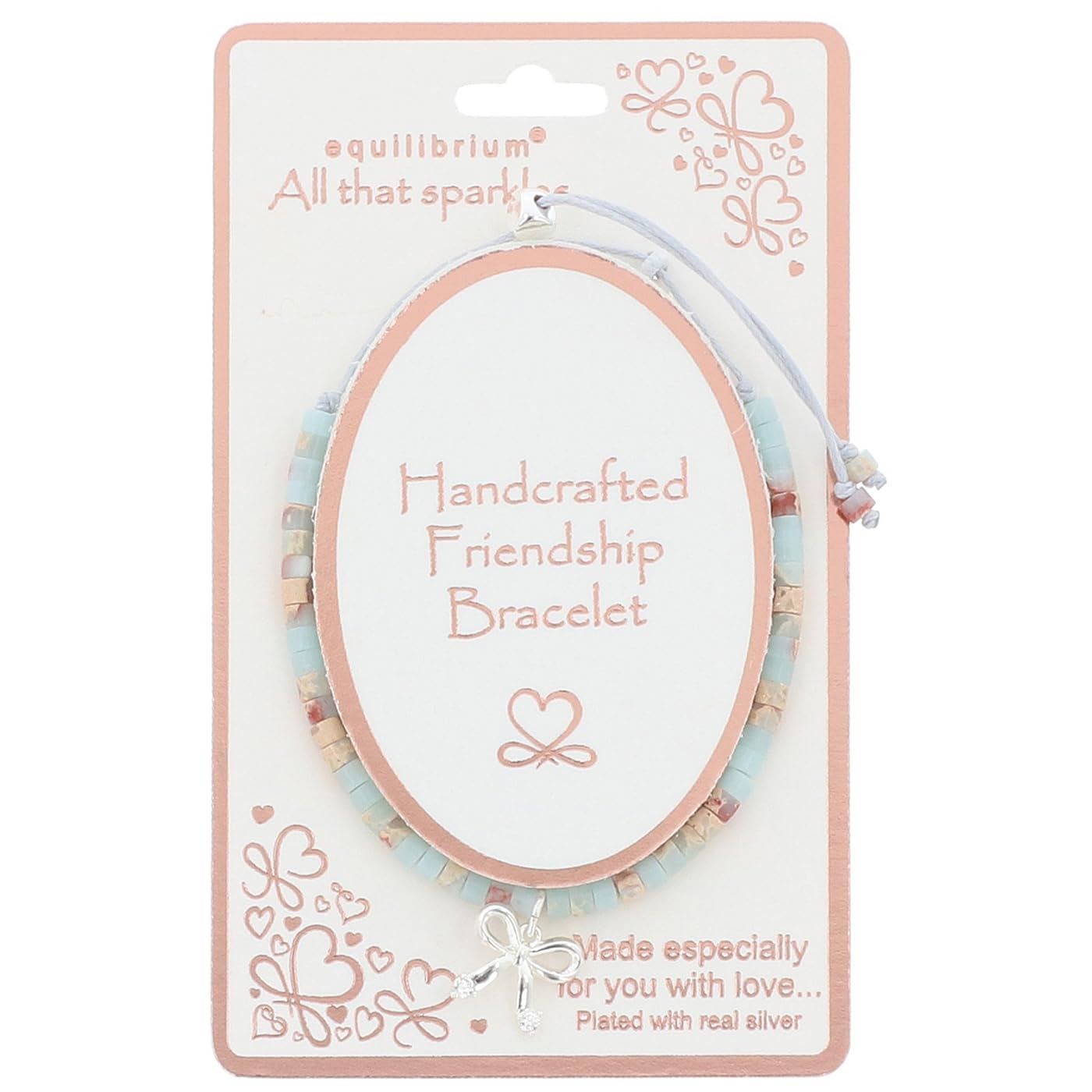 Equilibrium Friendship Bracelet Silver Plated Beaded Bow Charm Gift Carded