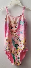 Disney Pink Elsa Frozen Girls 1 Piece Bathing Suit Swimsuit Size 4-6 EUC