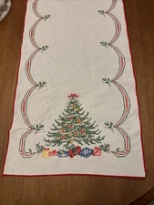 Completed Finished Cross Stitch Christmas Tree Dresser Table Runner 14 X 43 🎄🎄