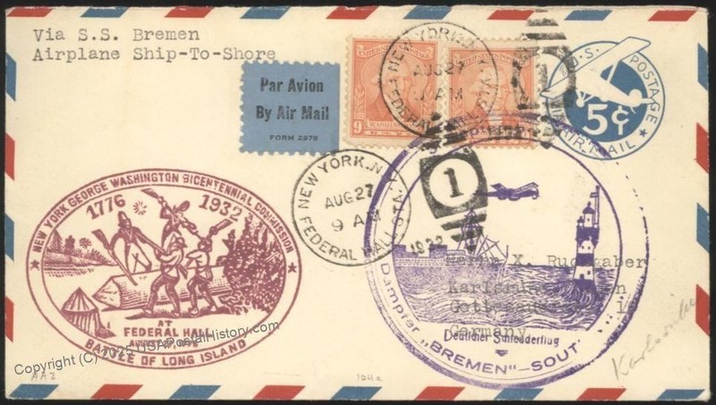 USA 1932 Bremen Schleuderflug Catapult K126 Cover Airmail 9c Washington 116175