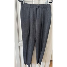 Escada Gray Herringbone Pleated Wool Trousers Career Pants Size 42 EUR 10 US EUC