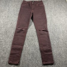 Just Black Skinny Jeans Womens 25 Burgundy Distressed Knee Made in USA Denim
