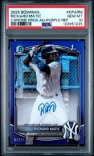 2025 BOWMAN CHROME PROSPECT AUTO PURPLE REFRACTOR RICHARD MATIC  /250 PSA 10