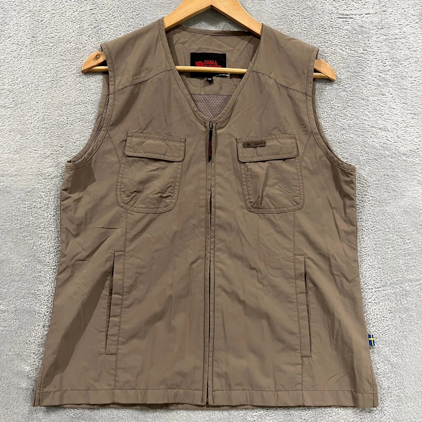 Fjallraven Vest Men Large Brown Utility Fishing Nylon Hiking Lightweight Outdoor