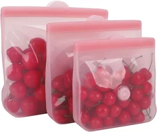 Reusable Silicone Food Storage Bags – Premium 1 Quart/1.5 Quart/2 Quart, Pink
