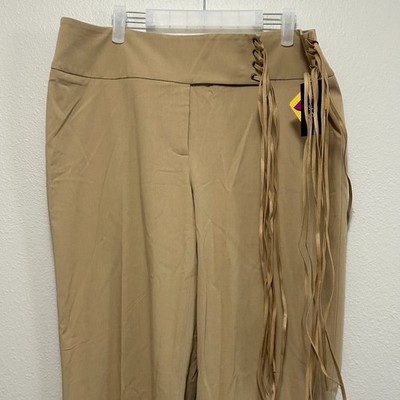 Apostrophe Stretch Bootcut Pants Womens Size 14 Tan Lace Up Fringe NWT