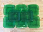 VTG Anchor Hocking Charm Forest Square Green Glass Lunch Salad Plates Set Of 8