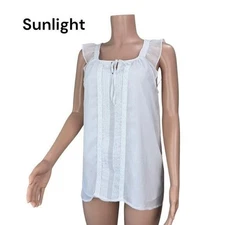 ELLE Women SZ L White Sleeveless Blouse Pleated Front-Tie Neck- Lined-Casual