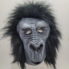 Grey Gorilla Vintage 1999 The Paper Magic Group Halloween Rubber Mask Black Hair