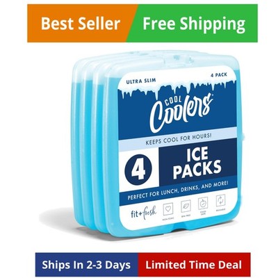 Cool Coolers By 4 Pack Slim Ice Packs, Quick Freeze Space Saving Reusable Ice...