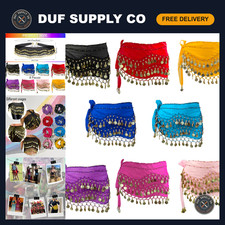 8Pcs Belly Dance Hip Scarf Set with 128 Gold Coins  Sequins - Beaded Waist Chai