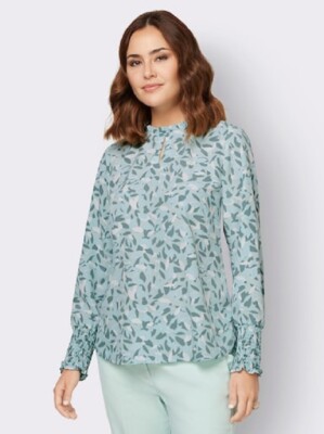 Bluse blau 44 Damen Creation L  bedruckt ''kalkmint/ecru'' UVP: 39,99  6.6859
