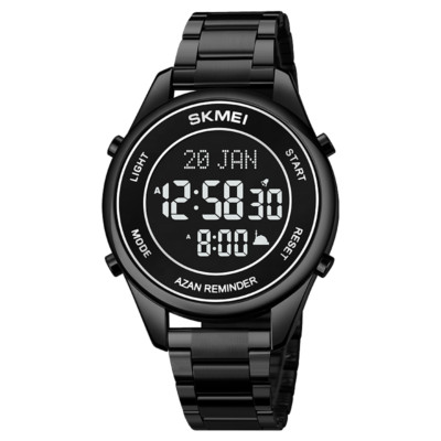 Uhren für Männer Muslim Azan Gebet Qibla Digital Multifunktions Armbanduhr SCHWARZ