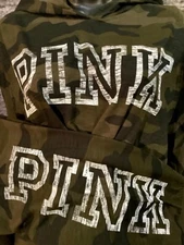 Victoria's Secret Pink Camo Crop Hoodie + Jogger Pants Set Green Marl Gray L