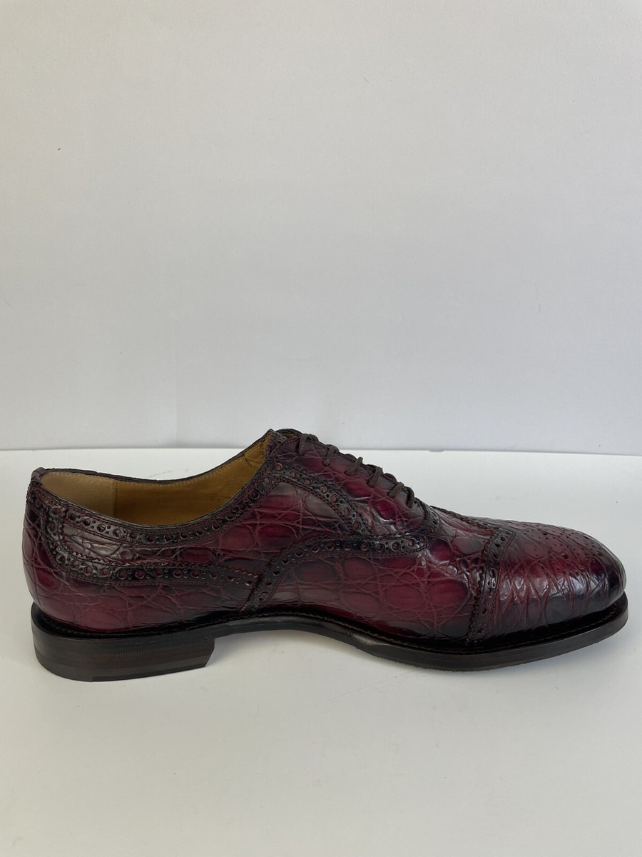 Gucci Red Crocodile Oxfords With Brogue Details Men