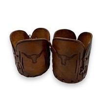 Pair of Tooled Leather Coasters for Ranch D cor, measuring 3.5 inches and 2.5"