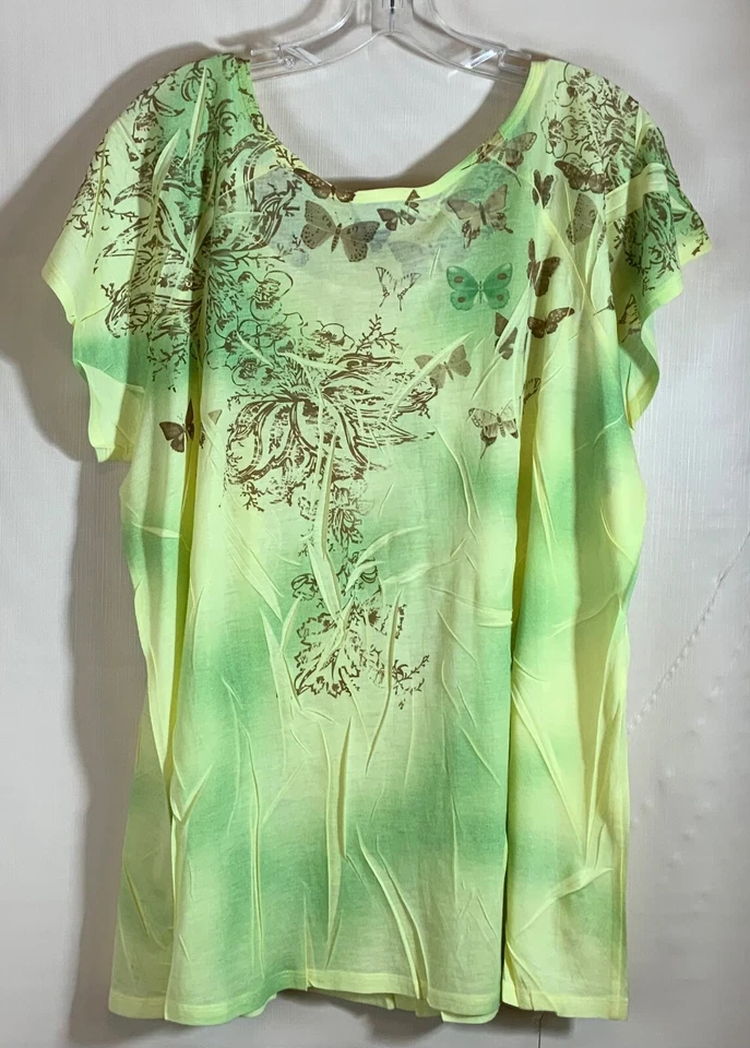 Jane Ashley Woman Top 3X Butterfly S/S Pleated Crinkle Scoop Neck Studs Tie-Dye - Image 2 of 4