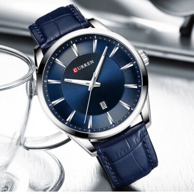 Armbanduhr Curren 8365 Herren Analog Quarz Luxus Leder Blau lac