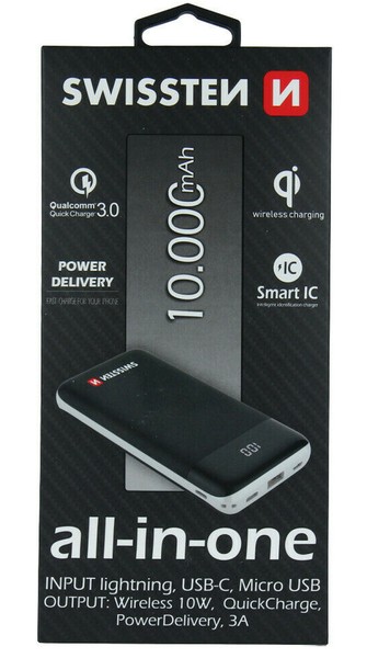 Swissten All In One Power Bank - Wireless 10.000 Mah- Apple- Usb C Micro Usb-image