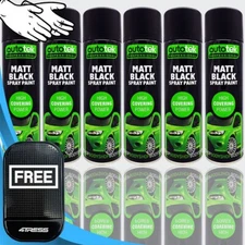 6 x 500ml AUTOTEK Professional Matt Black Spray Paint Aerosol Can + Gloves + Mat