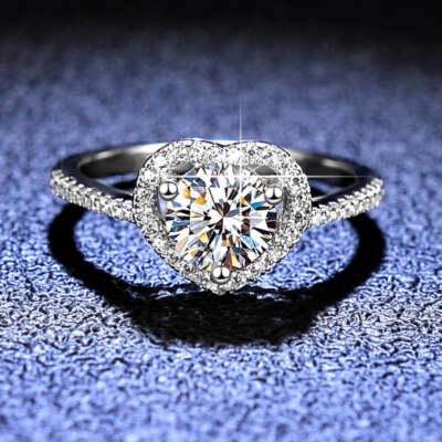Round Brilliant Cut Moissanite Heart Halo Ring