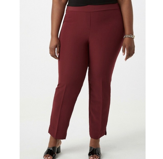 Burgundy Roz & Ali Classic Comfort Fit 4 Way Stretch Fabric Ankle Pants
