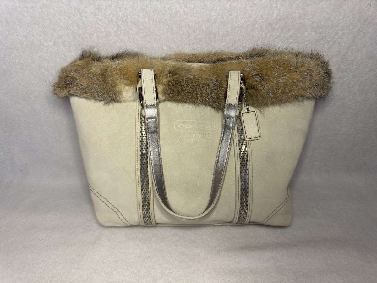 COACH LIMITED EDITION SUEDE FOX FUR BEADED TOTE BAG PURSE | eBay