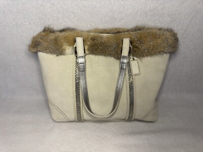 COACH LIMITED EDITION SUEDE FOX FUR BEADED TOTE BAG PURSE | eBay