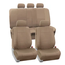Universal PU Leather Seat Covers for Car Tan w/ Black Steering Wheel Cover