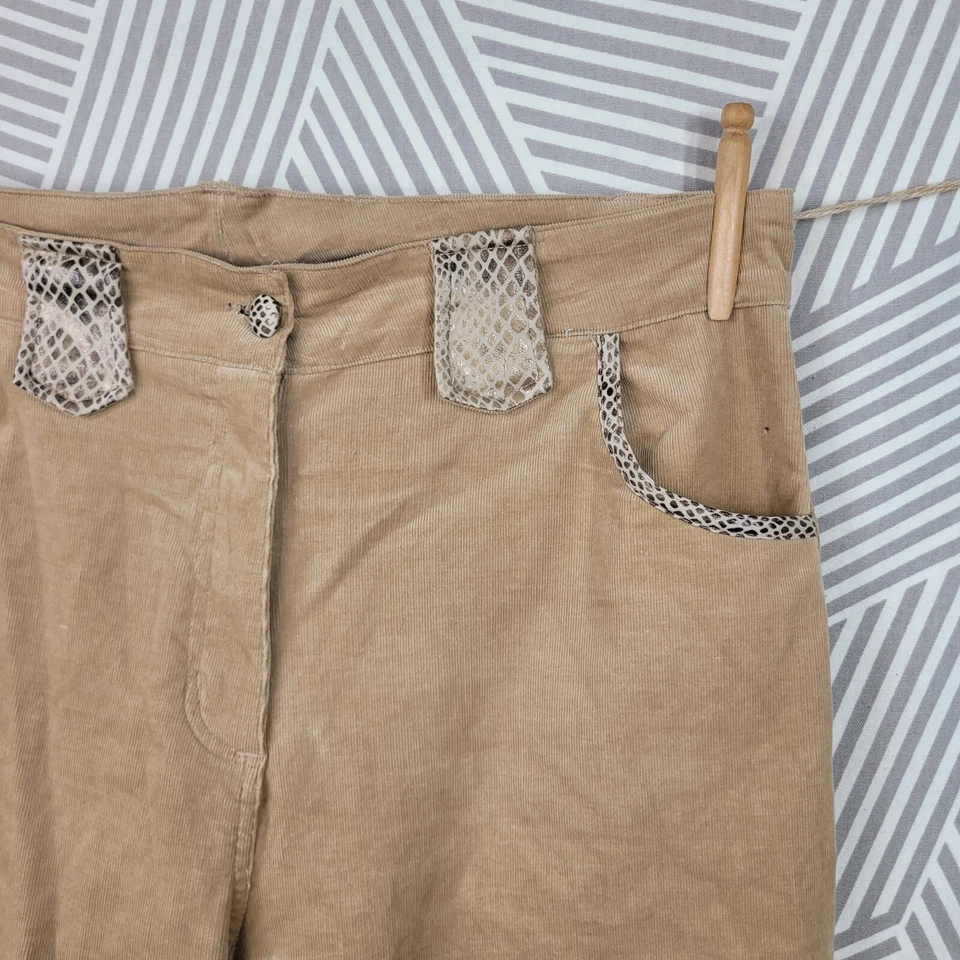 Calça de veludo vintage tamanho 16 38" cintura x 29" perna reta bronzeada cintura elástica - Imagem 2 de 4