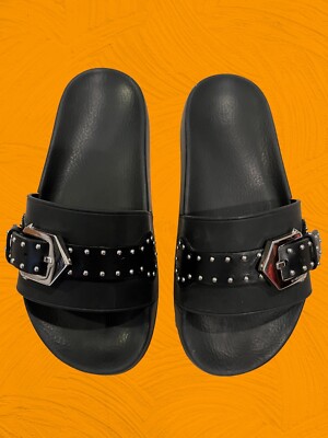 GIVENCHY women black leather slide sandals Flip Flops SHOES