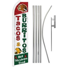 "TACOS BURRITOS" Advertising Super Flag Pole Kit Mexican food taqueria comid
