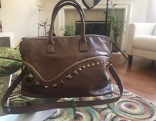 $1395 Marc Jacobs Soft Buttery leather Brown Handbag Studded Crystal Lock